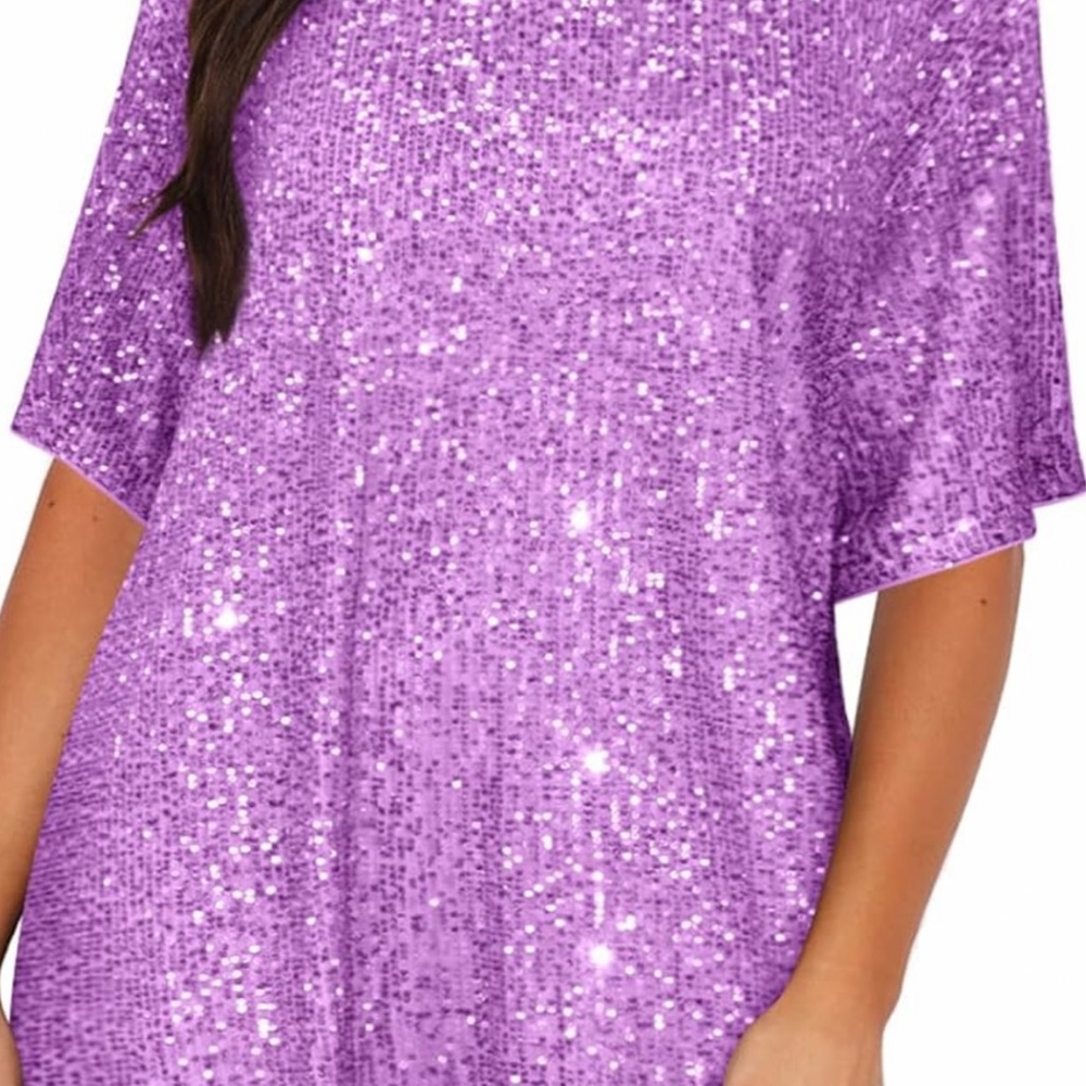 Glamorous Purple Sequin Short Sleeve Top